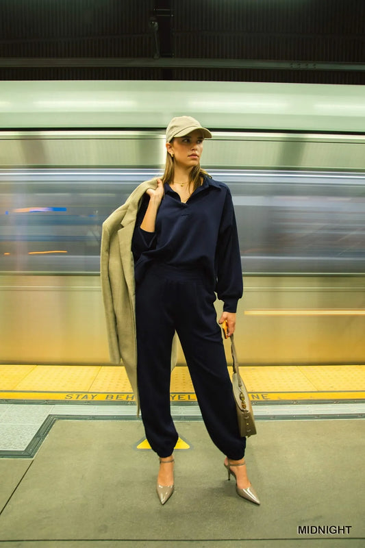 Chic Midnight Front Seam Joggers