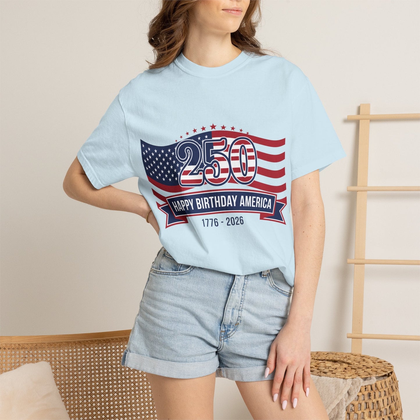 "250 Happy Birthday America 1776-2026" Patriotic 4th of July Tee