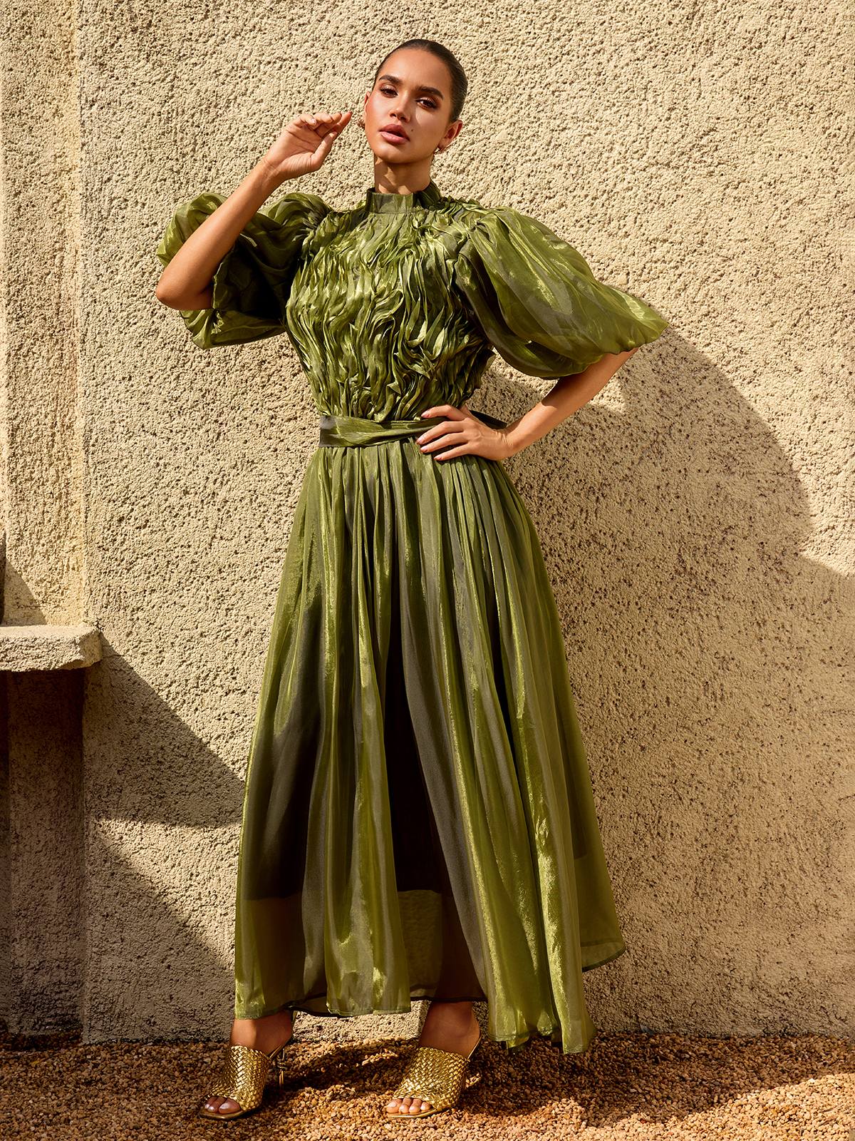 Olive Lumière Organza Gown