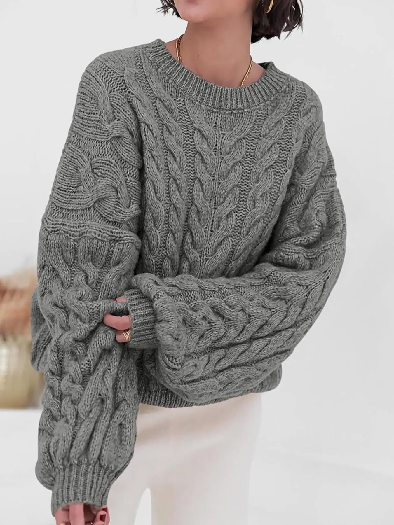 Cable Knit Long Sleeve Sweater – Cozy, Classic Winter Essential