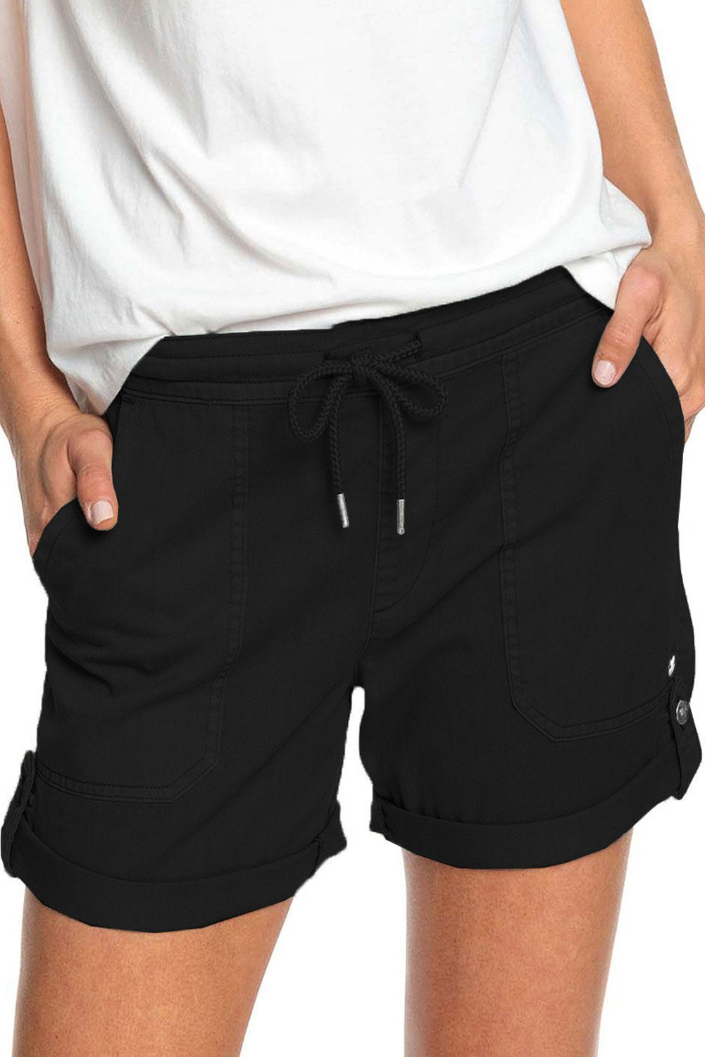 Comfy Elastic Waist Button Shorts with Pockets