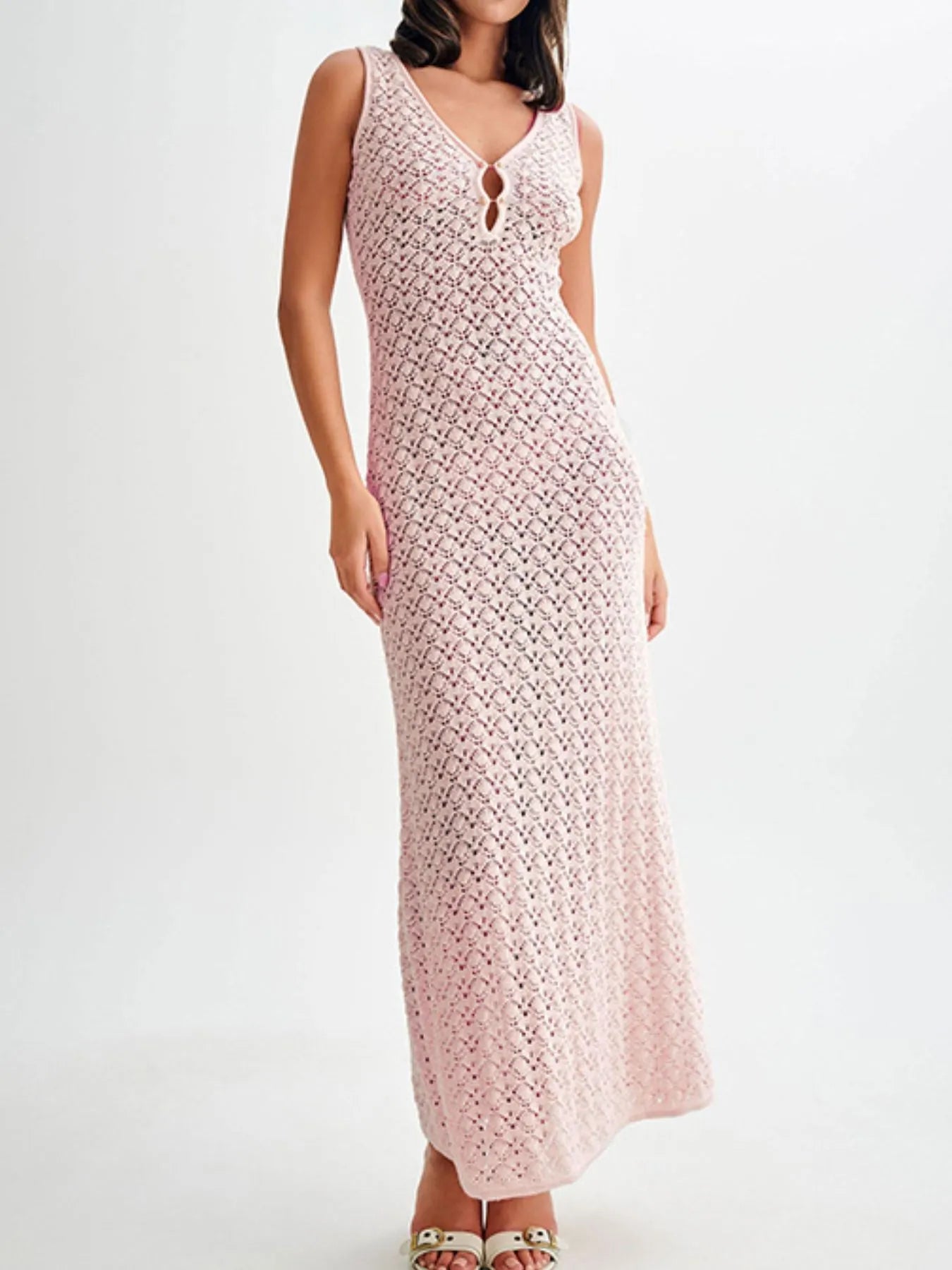 Lace Crochet V-Neck Sleeveless Maxi Dress