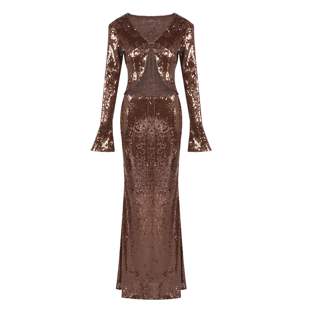 Sierra Bronze Sequin Set Gown