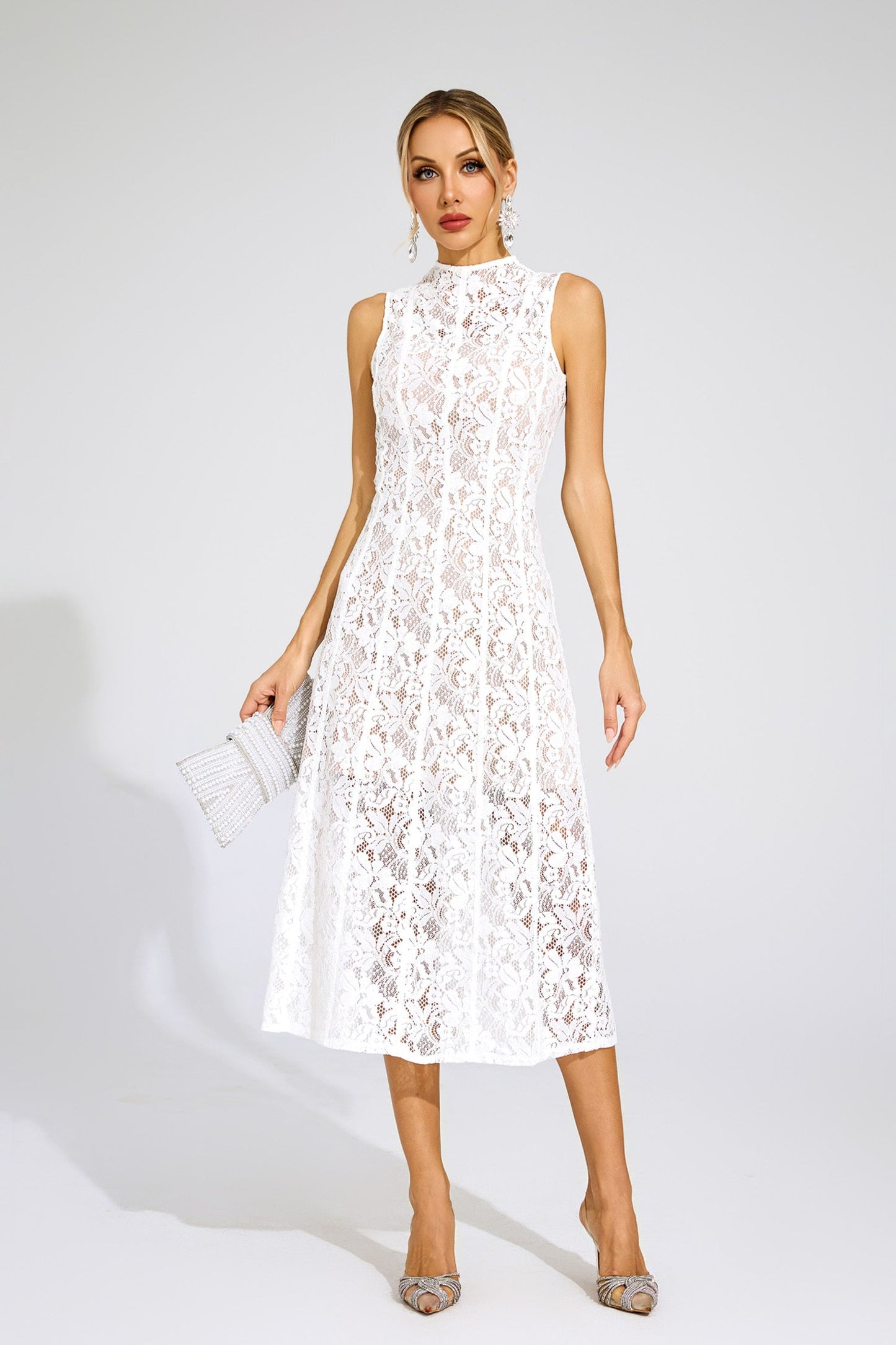 Noelle Sleeveless Lace Midi Dress