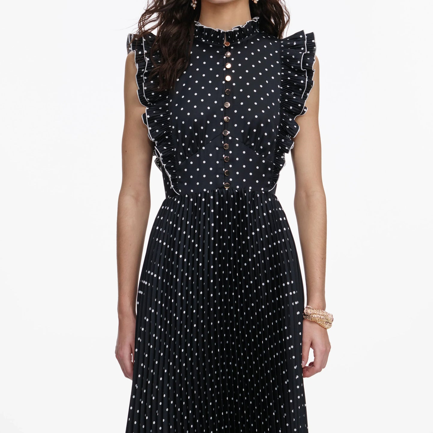 Noir Polka Pleated Maxi Dress
