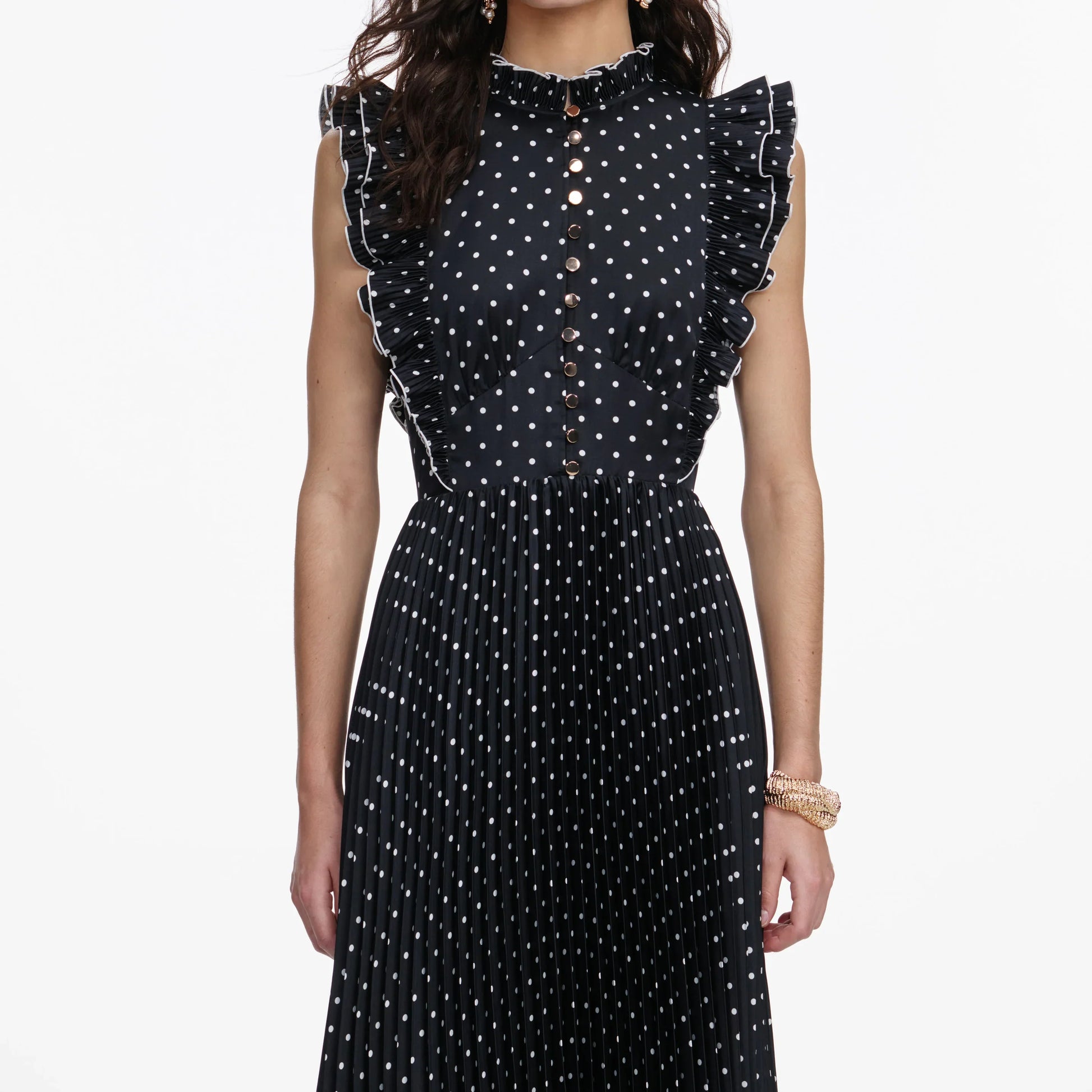 Noir Polka Pleated Maxi Dress
