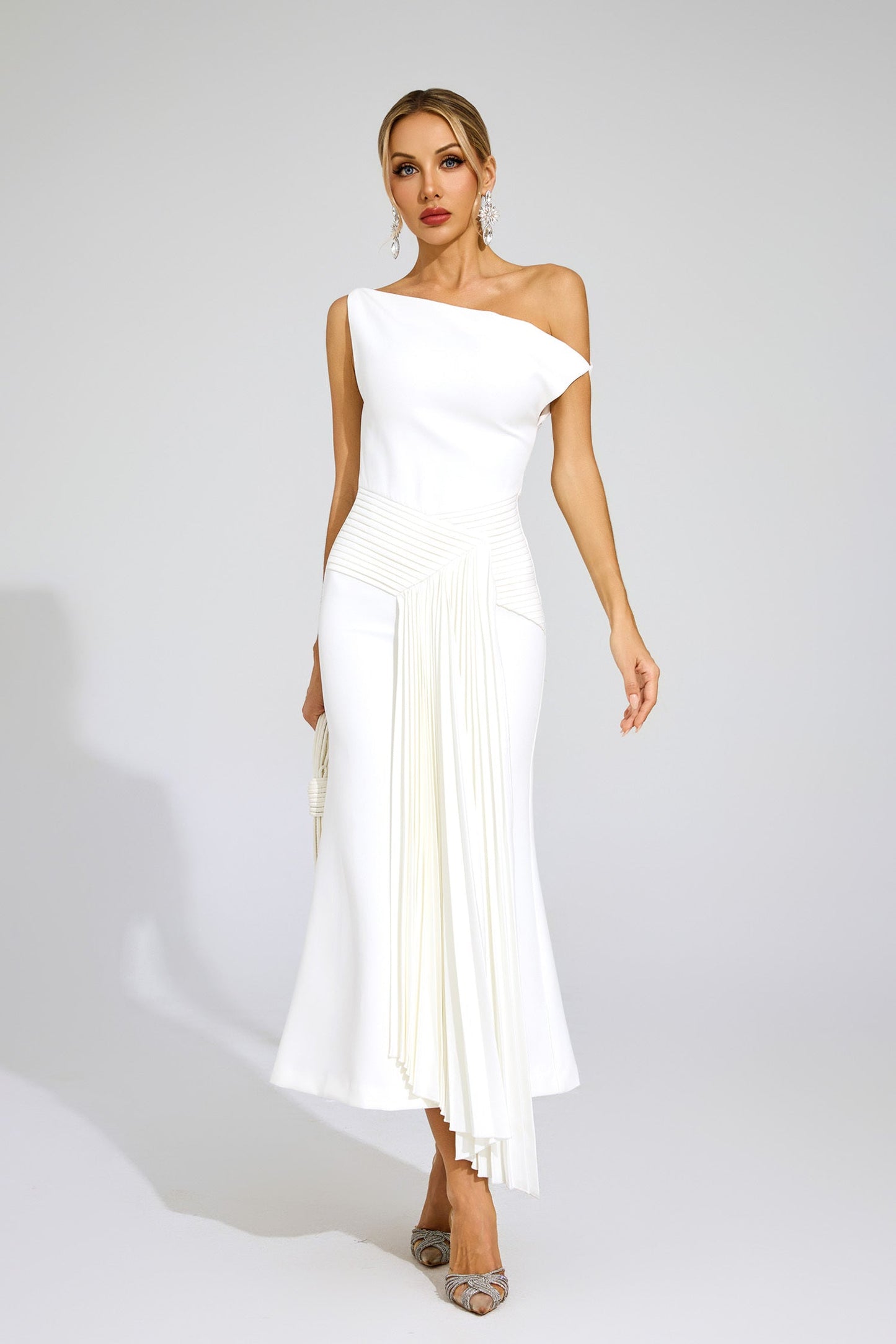Aurelia Pleated One-Shoulder Midi Dress
