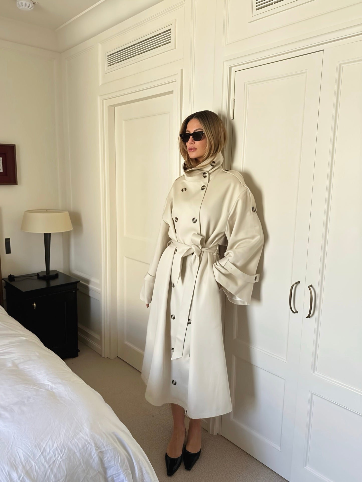 Zoe | High-Neck Belted Long Trench Coat