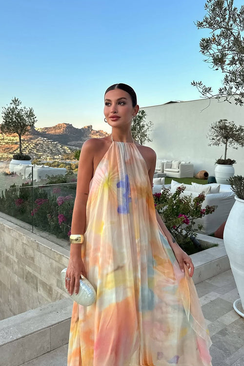 Vaivah Backless Print Chiffon Maxi Dress