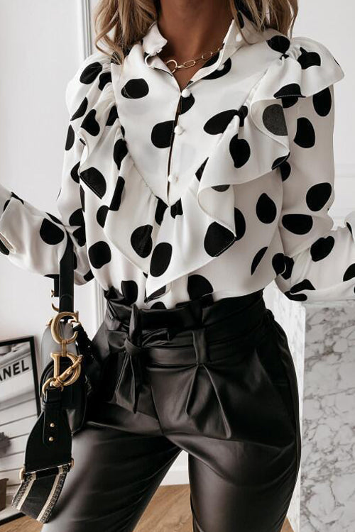 Lovely Wishes Dotted Ruffle Top - 4 Colors White-Dot