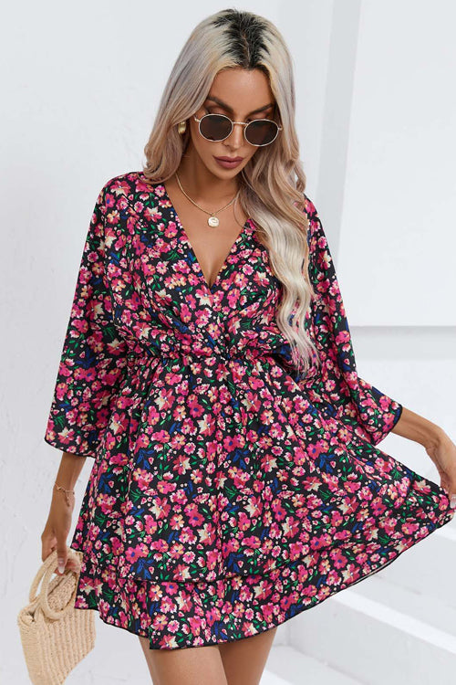 Love Boldly Floral Print Mini Dress - 3 Colors Black-Small Flowers