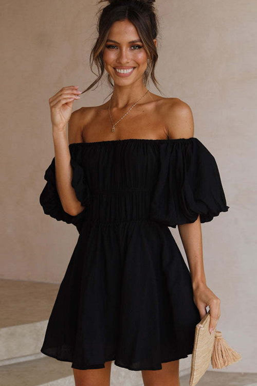 Stunning Inspiration Off The Shoulder Flare Mini Dress - 4 Colors Black