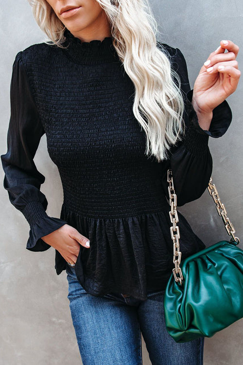 Livin' Breezy High Neck Pleated Chiffon Top - 5 Colors Navy Blue