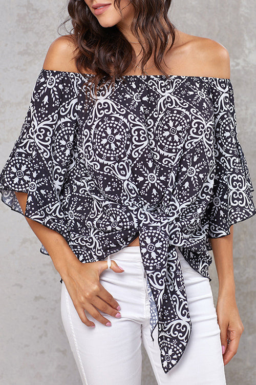 Style Spotting Off the Shoulder Print Top - 4 Colors Black