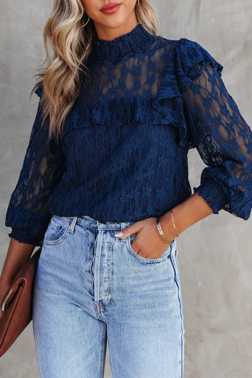 Couldn't Be Better Lace Ruffled Top - 3 Colors Navy