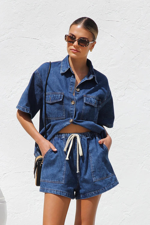 Suits You Perfectly Short Sleeve Denim Set - 4 Colors