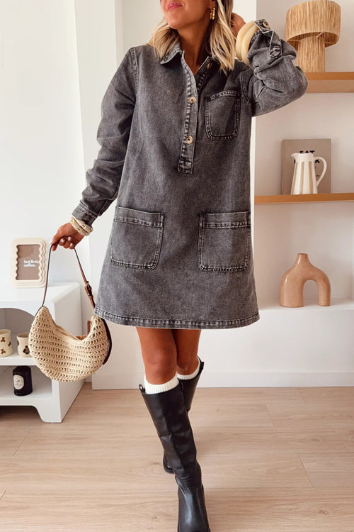 Go-Getter Girl Long Sleeve Denim Dress - 2 Colors