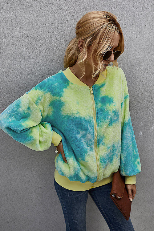 Ready For Fall Tie-Dye Fluffy Jacket - 4 Colors Green