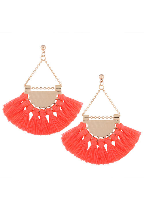 Metallic Tassel Sector Earrings Watermelon