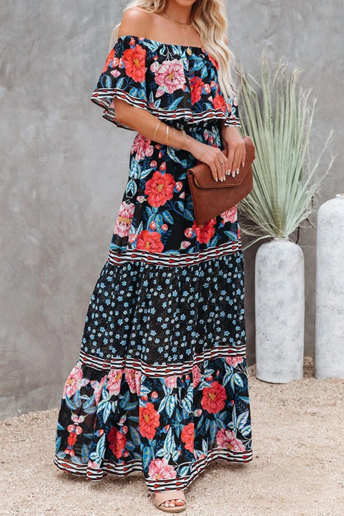 Lost In The Moment Boho Print Maxi Dress - 4 Colors Black-Red