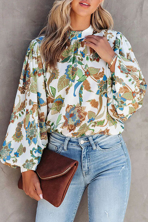 You're Gorgeous Floral Print Long Sleeve Top Green