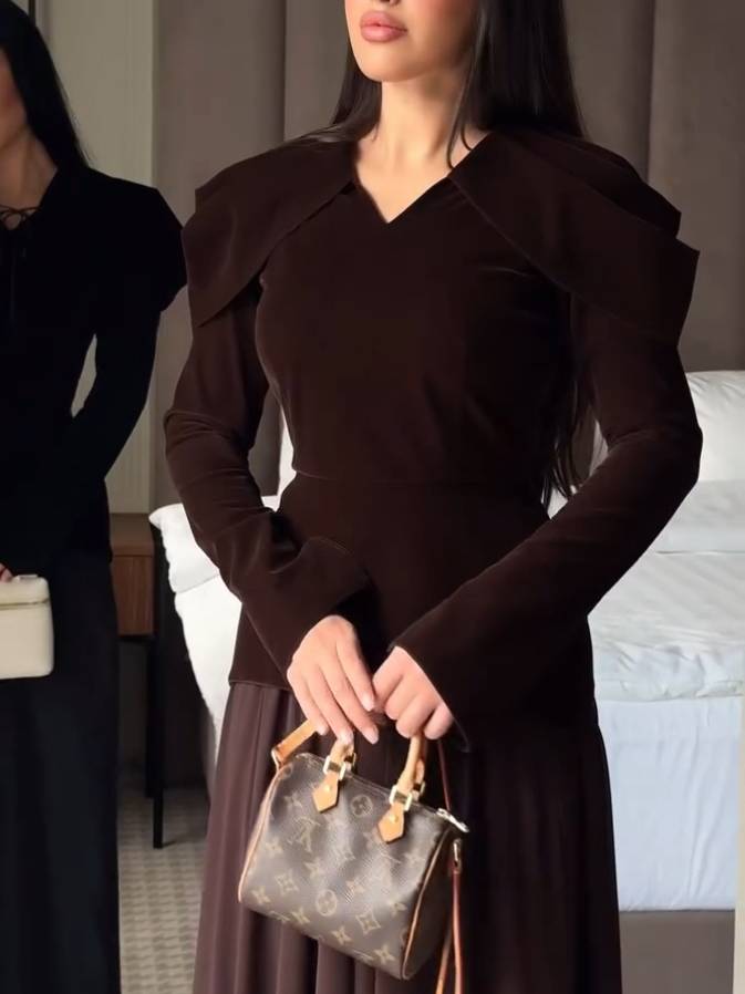 Vintage Velvet Shirt And Skirt Suit-Shirt Coffee