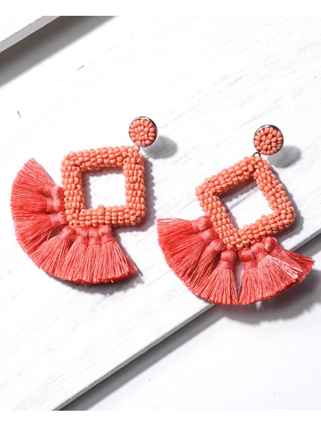 Hand-woven Tassel Earrings Watermelon red F