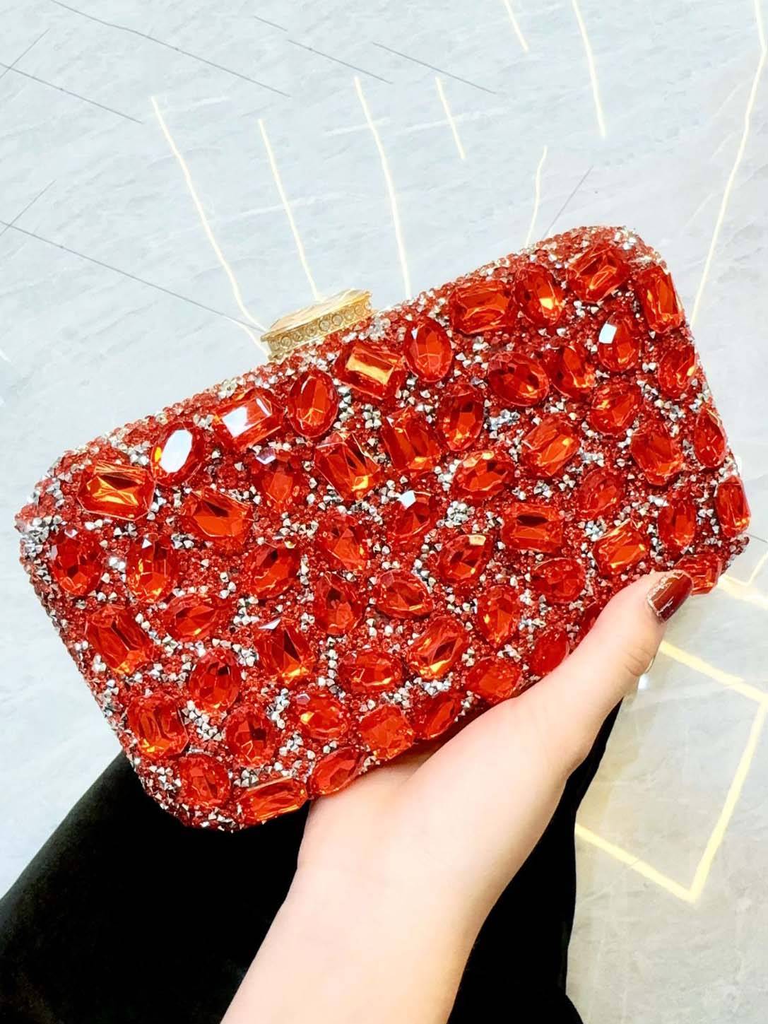 Shiny Clutch Handbag Red F