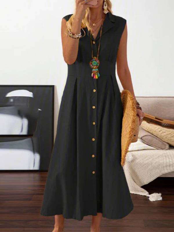Lapel A- Line Dress Black