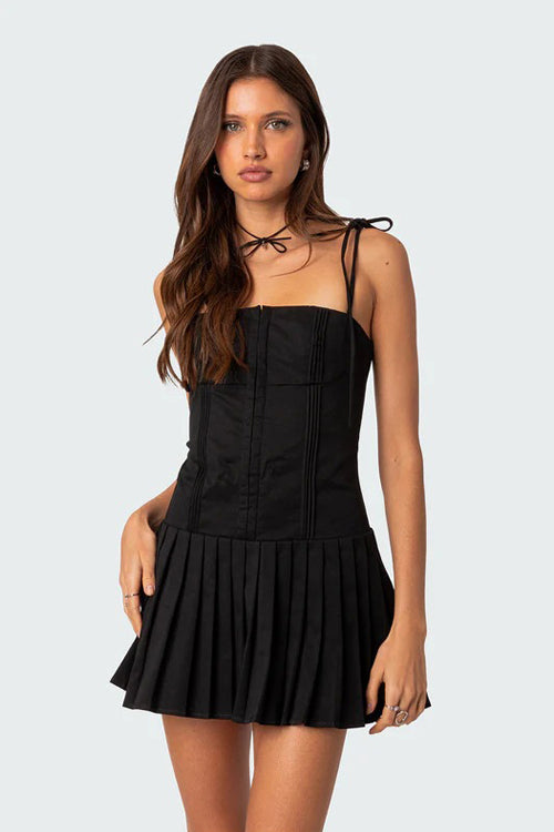 Moonlit Love Pleated Mini Dress - 2 Colors Black