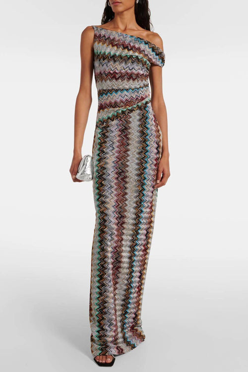 Showing Off a Little One Shoulder Knit Maxi Dress