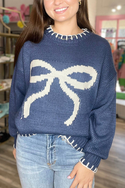 Feeling The Best Bowknot Knit Sweater - 3 Colors Navy