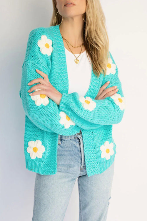 Simple Love Daisy Oversized Knit Cardigan - 5 Colors Blue