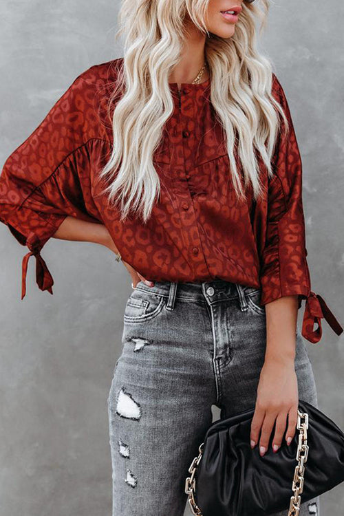 Lovely New Day Print Babydoll Button Up Top - 4 Colors Brick Red
