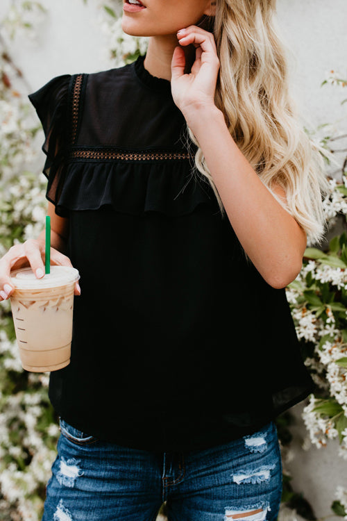 Naturally Beautiful Ruffled Short Sleeve Top - 5 Colors Black