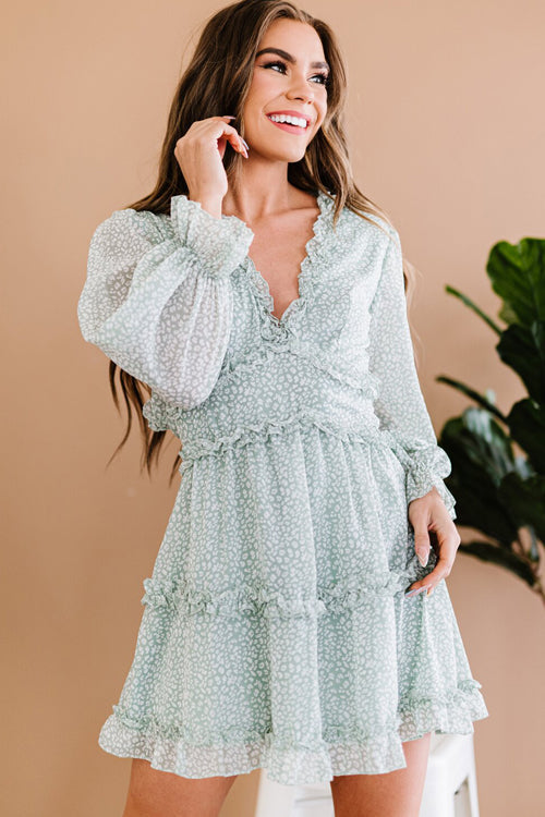 Romance Language Ruffled Printed Mini Dress - 3 Colors Green