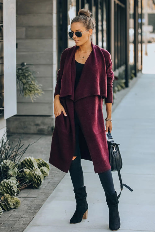 Starting Now Long Sleeve Cape Cardigan - 7 Colors Wine Red