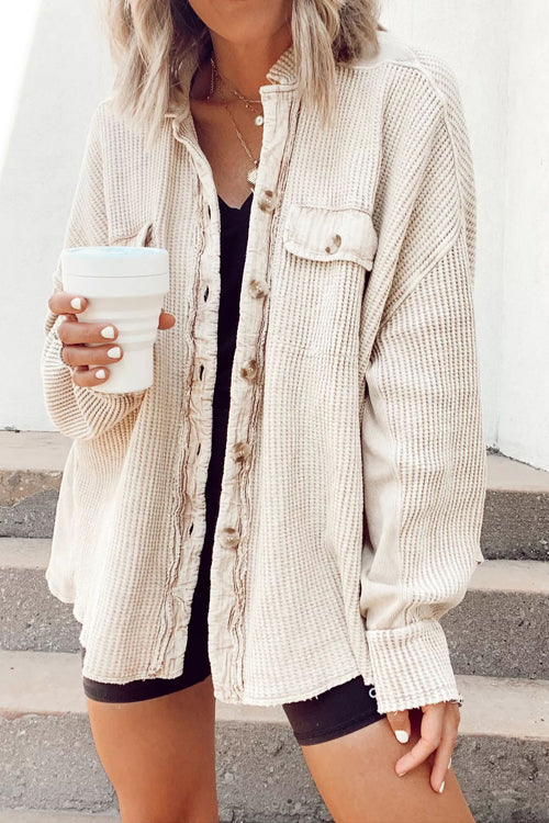 With Ease Button Down Corduroy Shacket - 6 Colors Beige