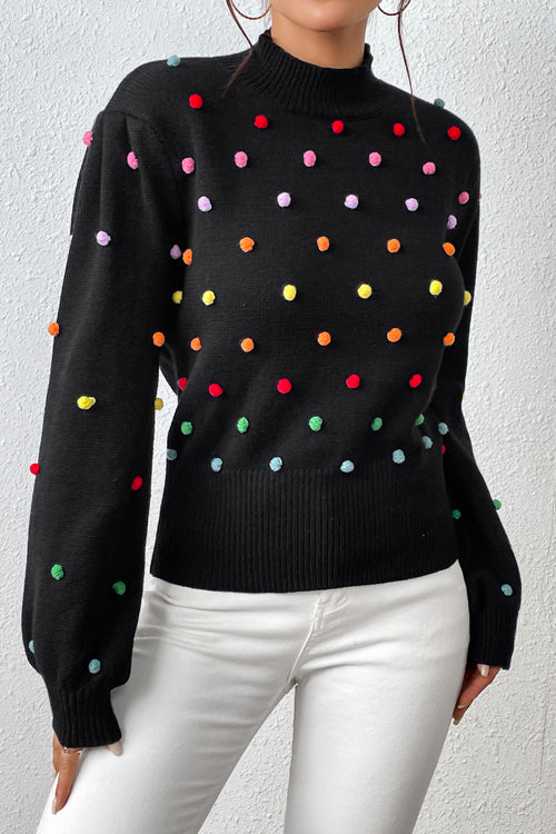 Endlessly Cozy Colorful Dots Long Sleeve Sweater - 5 Colors Black