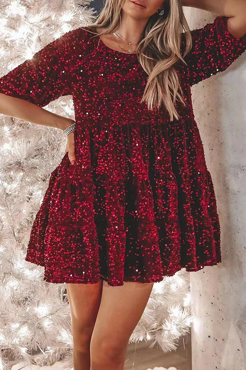Beautiful Evenings Sequins Mini Dress - 10 Colors Red