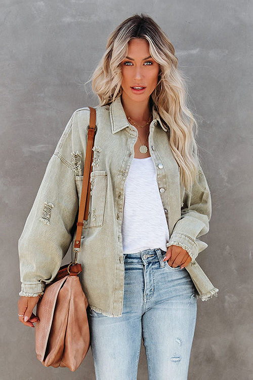 Keep It Cool Denim Pocket Long Sleeve Shacket - 5 Colors Pea Green