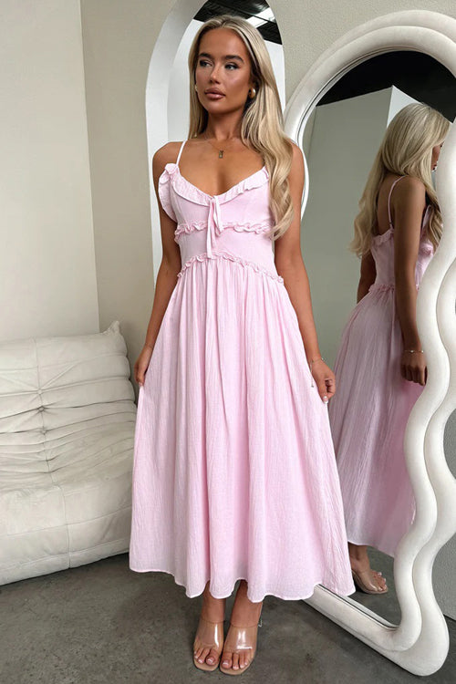 Confident Cutie Spaghetti Ruffled Midi Dress - 2 Colors