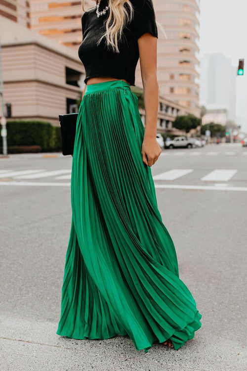 City View Pleated Maxi Skirt - 6 Colors Green