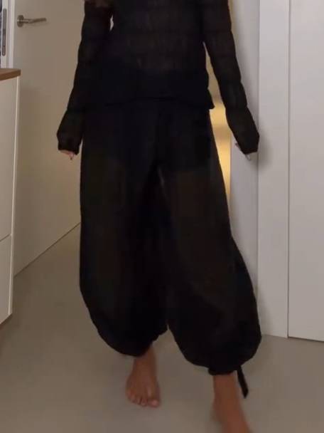 Vacation Style Long Sleeved Pleated Shirt Knickerbockers Set-Pants Black