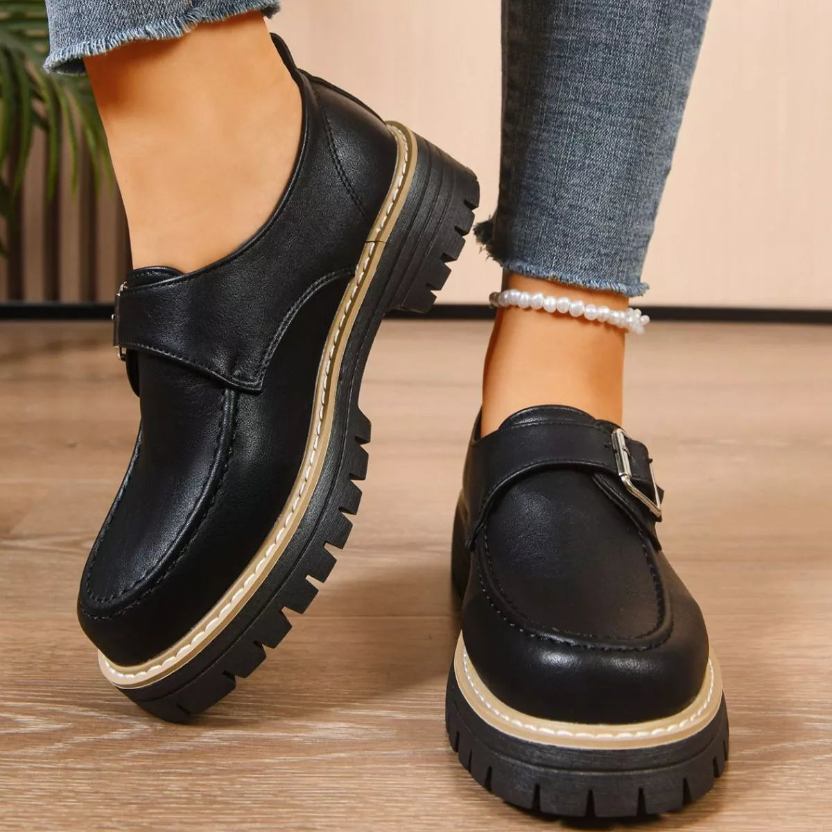 Round Toe Buckle Loafers