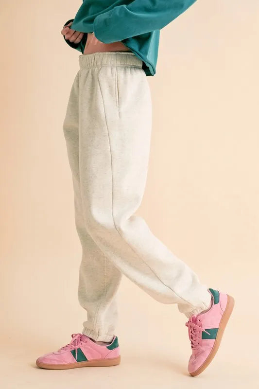 Heather Bone Drawstring Elastic Waist Joggers