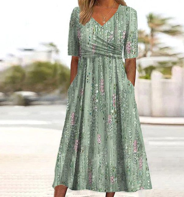 Pristine – A-Linien-Kleid mit Blumenmuster und hoher Taille