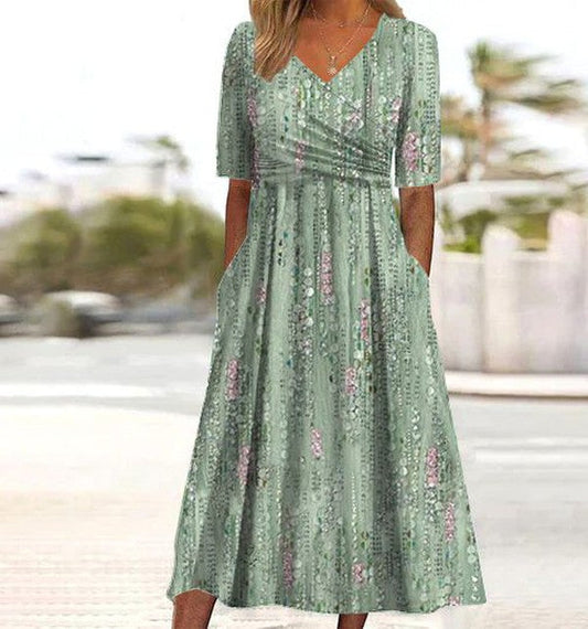 Pristine - Floral Print High-Waist A-Line Dress