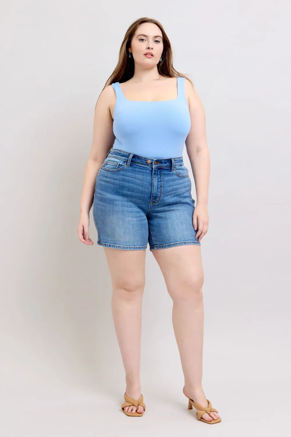 Plus Size Denim Shorts (S–3XL) | 2-Button Stretch Shorts