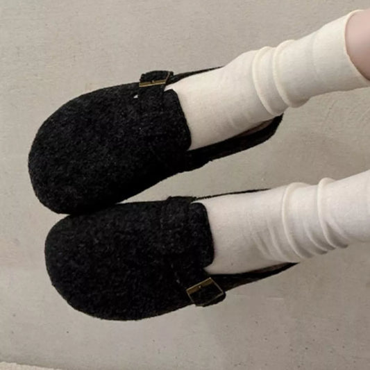 Buckle Decor Round Toe Slippers